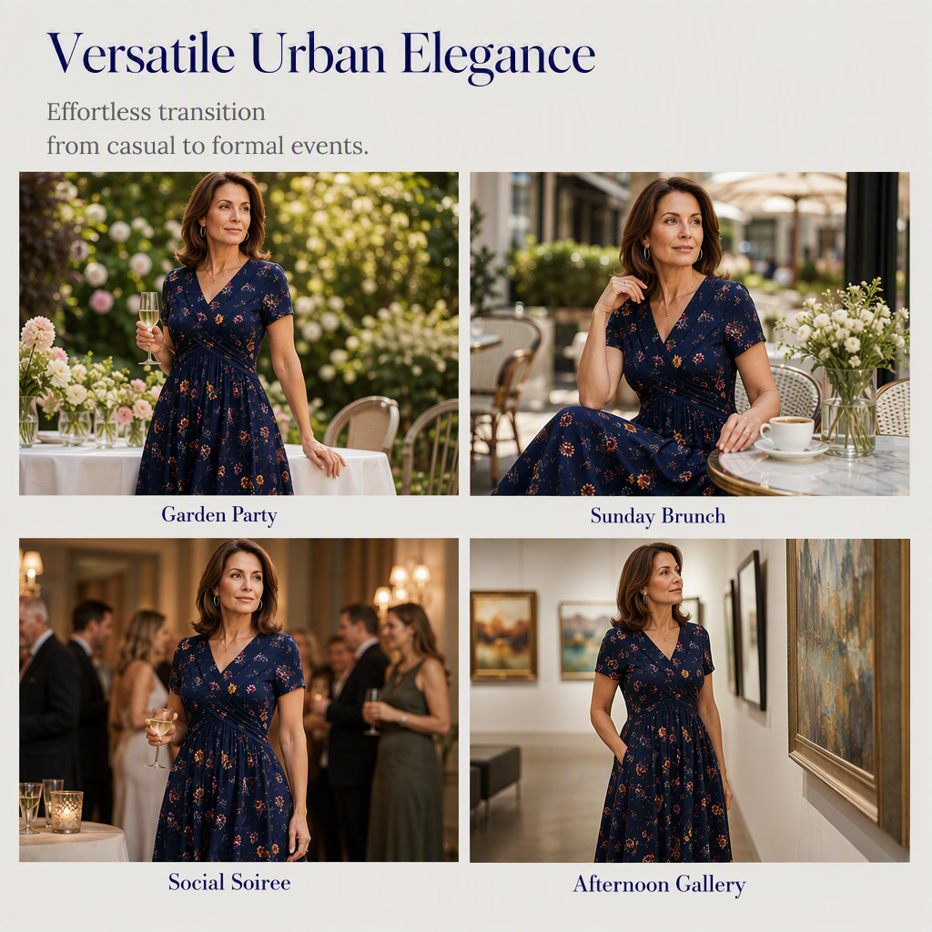 Women's V-Neck Floral Print Dress with Twist Waist