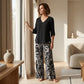 Women's V-Neck Blouse & Printed Wide-Leg Pants Set