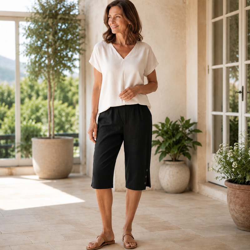 ⏳Time-Limited Special⏰Women's Casual Solid Color Pocket Capri Pants