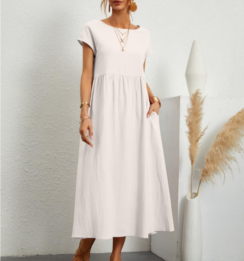 💝Solid Color Sleeveless Loose Cotton Pocket Dress