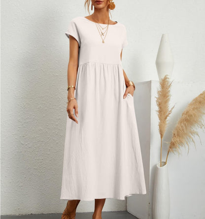 💝Solid Color Sleeveless Loose Cotton Pocket Dress
