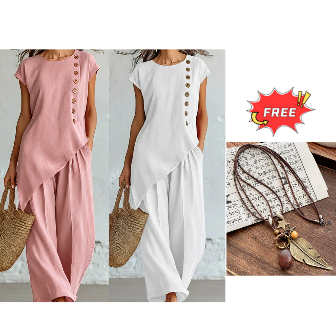 Women's Asymmetric Hem Top & Pants 2-Piece Set