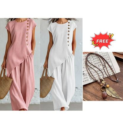 Women's Asymmetric Hem Top & Pants 2-Piece Set