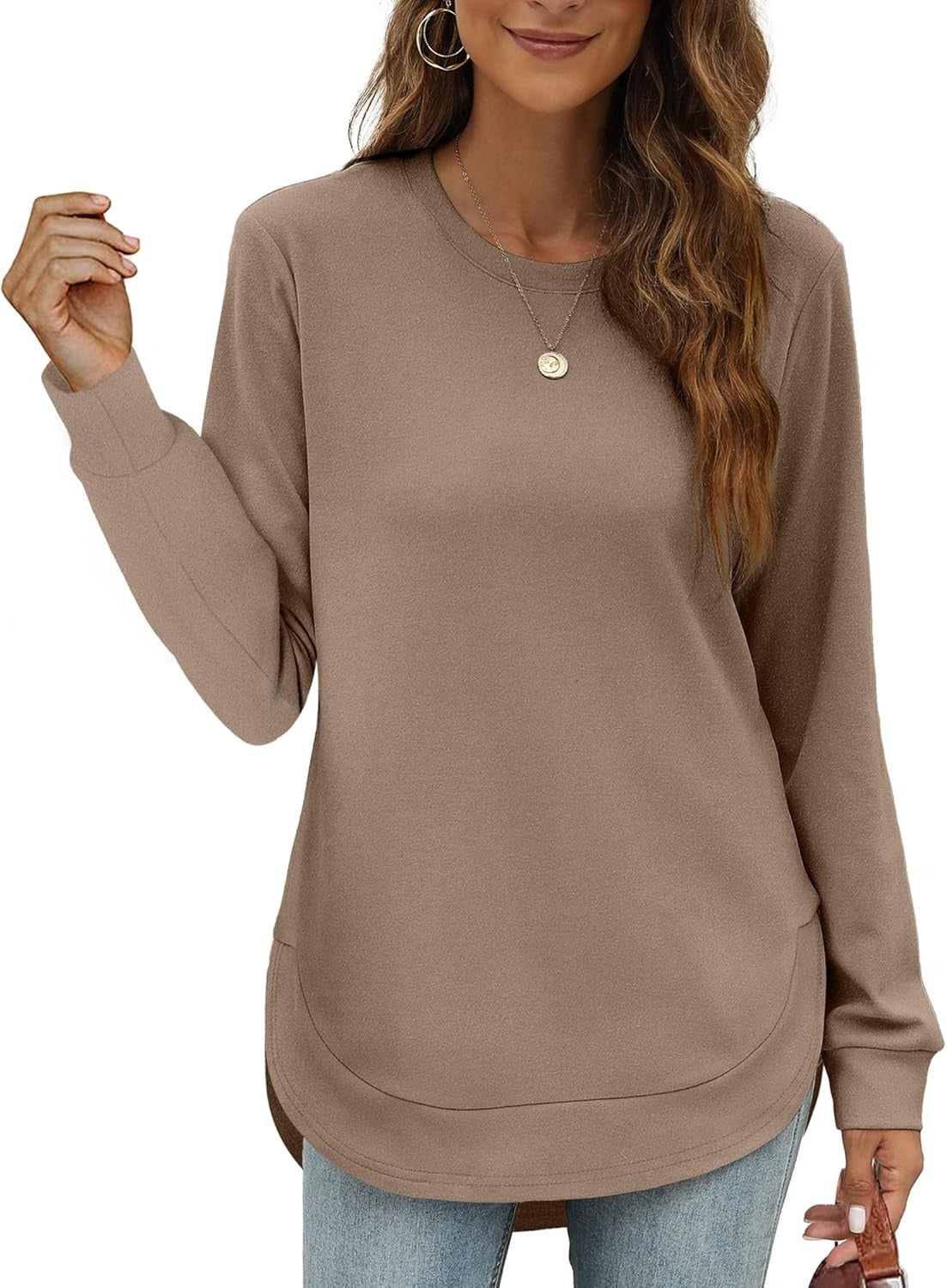 💖2026 Autumn’s Sale 70% OFF✨🍂Women's Sweatshirt Crewneck Long Sleeve Shirts High Low Tops Curved Hem
