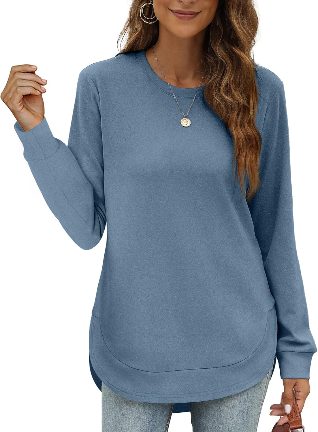 💖2026 Autumn’s Sale 70% OFF✨🍂Women's Sweatshirt Crewneck Long Sleeve Shirts High Low Tops Curved Hem