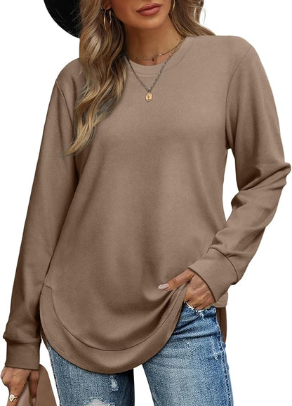 💖2026 Autumn’s Sale 70% OFF✨🍂Women's Sweatshirt Crewneck Long Sleeve Shirts High Low Tops Curved Hem
