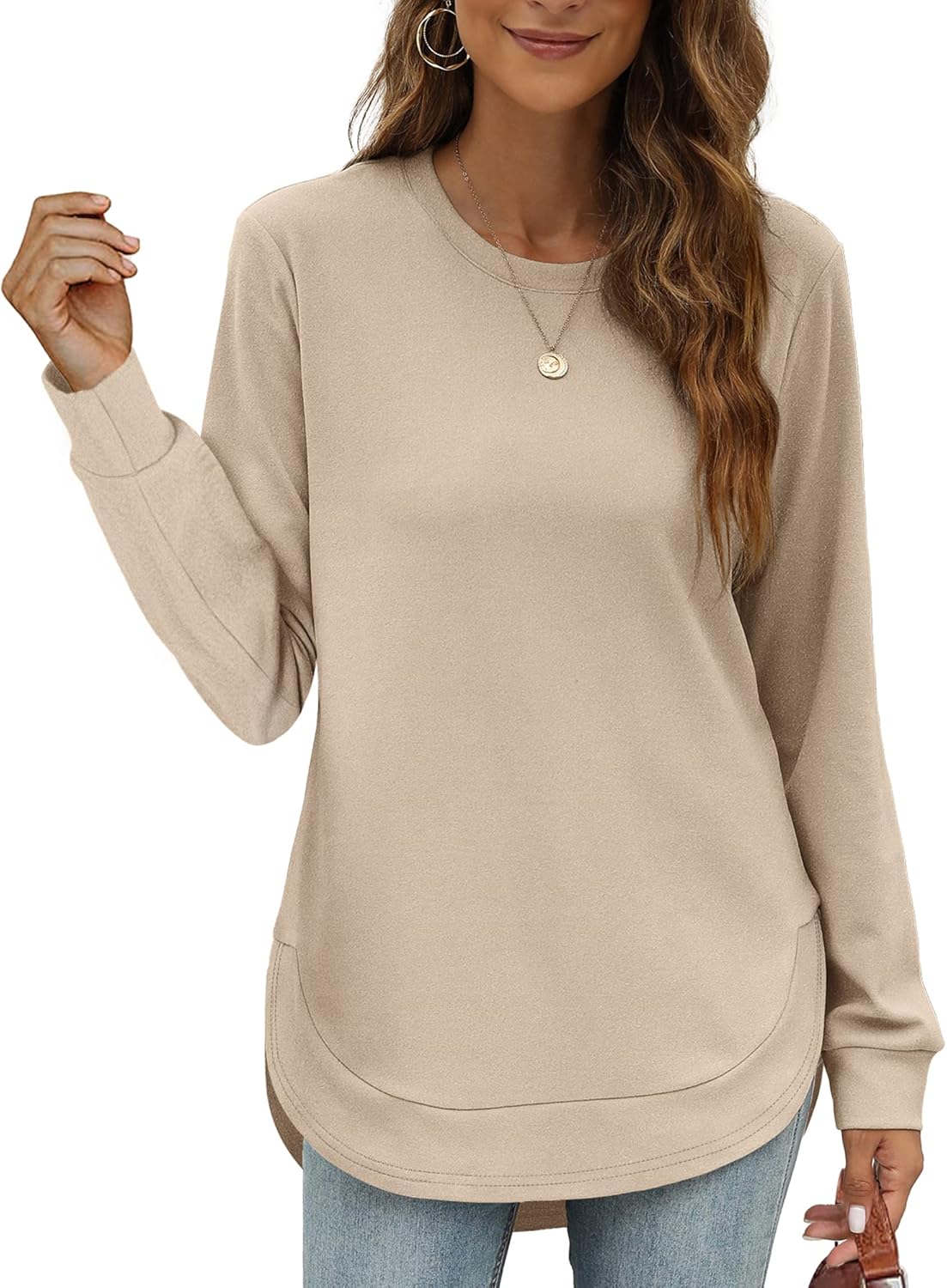 💖2026 Autumn’s Sale 70% OFF✨🍂Women's Sweatshirt Crewneck Long Sleeve Shirts High Low Tops Curved Hem