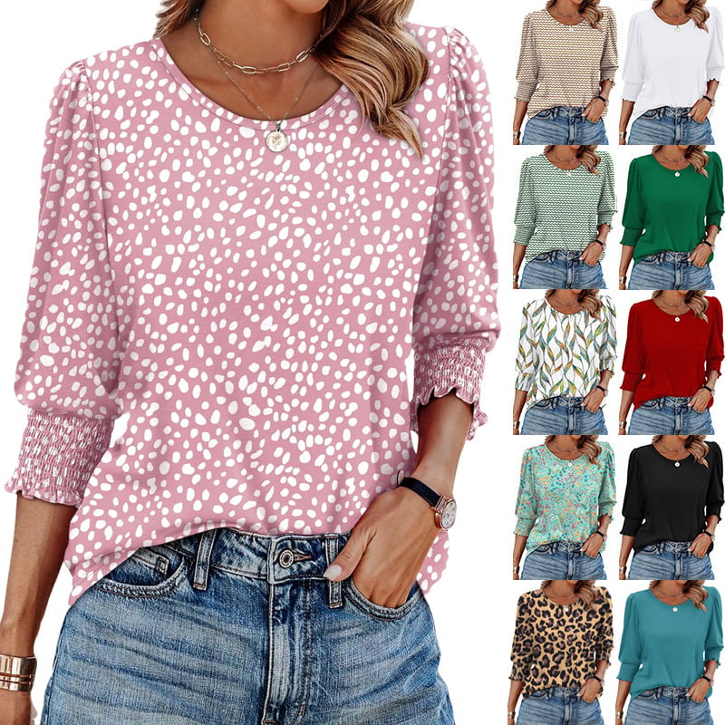 ⏰Limited Time Sale-50% OFF🏖️Womens 3/4 Sleeve T-Shirts Cute Crewneck Tees Blouses
