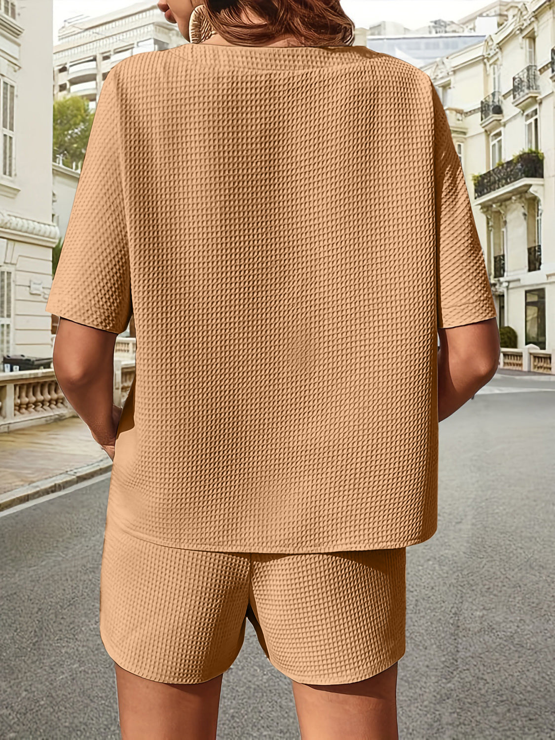 🔥Summer Hot Sale 49% OFF🔥Waffle-Knit Half Sleeve Top and Shorts Set