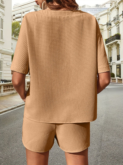 🔥Summer Hot Sale 49% OFF🔥Waffle-Knit Half Sleeve Top and Shorts Set