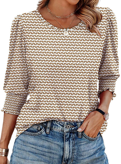 ⏰Limited Time Sale-50% OFF🏖️Womens 3/4 Sleeve T-Shirts Cute Crewneck Tees Blouses