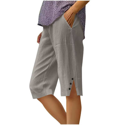 ⏳Time-Limited Special⏰Women's Casual Solid Color Pocket Capri Pants
