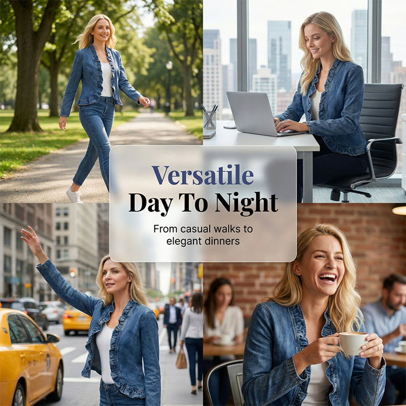 🥳2026 HOT SALE🥳💞50K+ SOLD!👵☀️ 50% OFF! Open-Front Denim Jacket – No buttons, easy on/off. Flattering ruffle trim, breathable fabric. Classic blue wash. A versatile wardrobe staple. 🌿✅