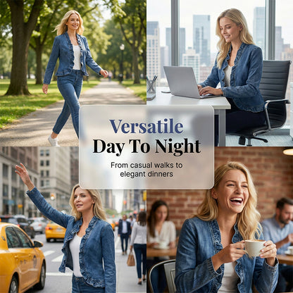 🥳2026 HOT SALE🥳💞50K+ SOLD!👵☀️ 50% OFF! Open-Front Denim Jacket – No buttons, easy on/off. Flattering ruffle trim, breathable fabric. Classic blue wash. A versatile wardrobe staple. 🌿✅