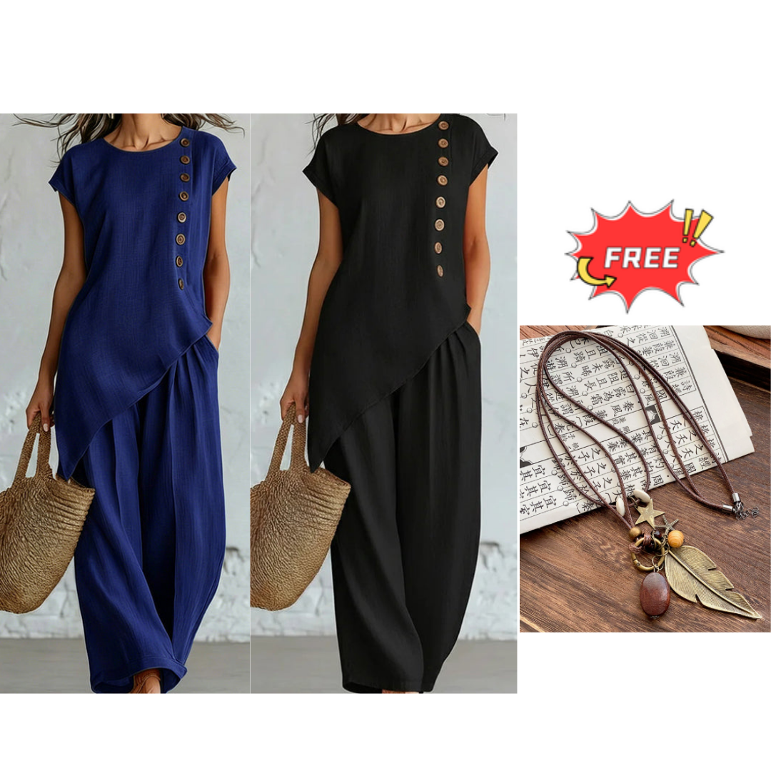 Women's Asymmetric Hem Top & Pants 2-Piece Set