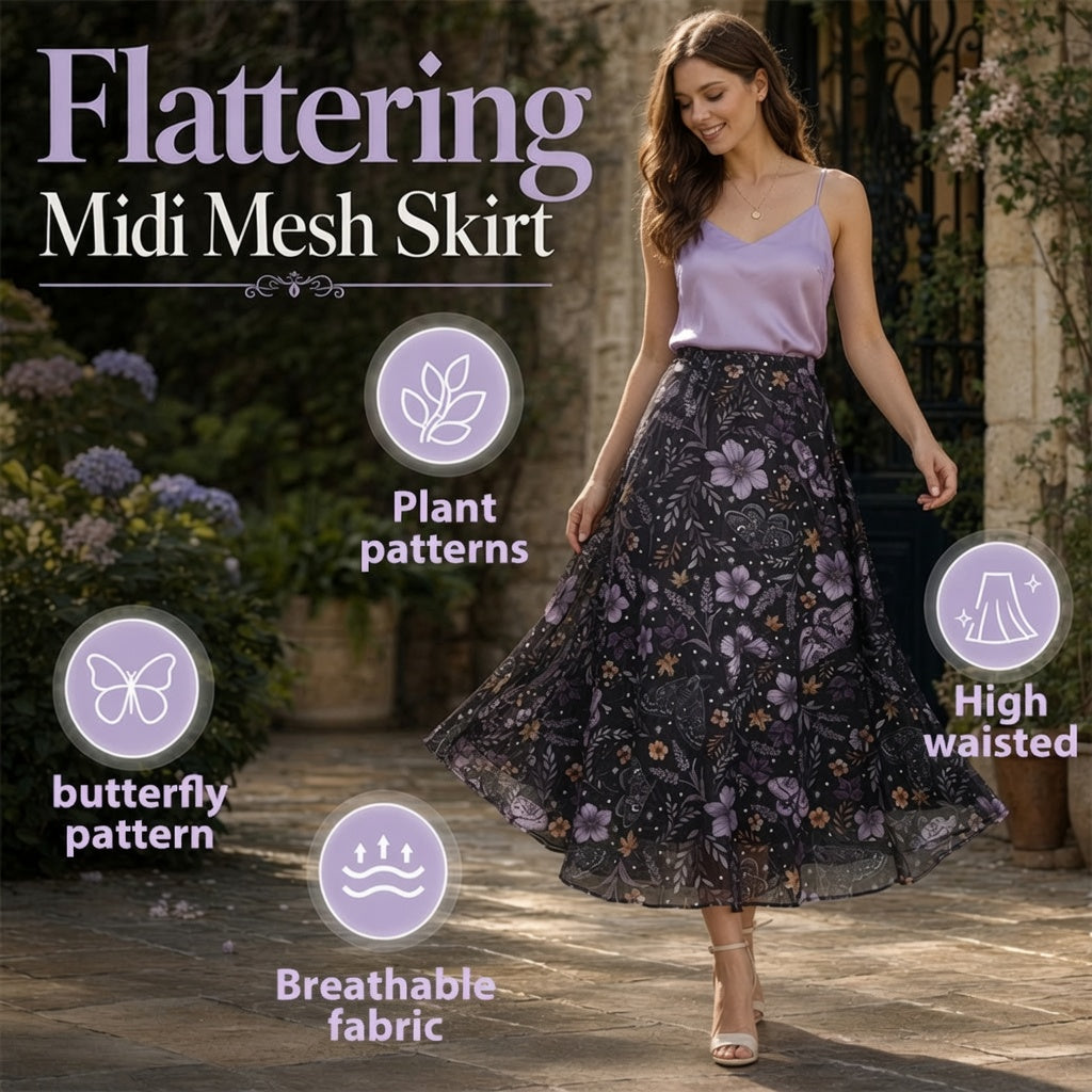 Women's High-Waisted Mesh A-Line Skirt