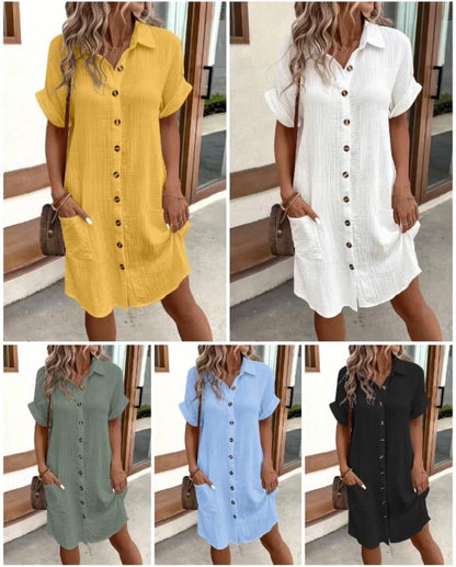 ⏳Time-Limited Special⏰Women’s Summer Midi Dress – Breezy, Flattering & Effortlessly Chic! Lightweight Button-Down with Pockets 🇬🇧☀️