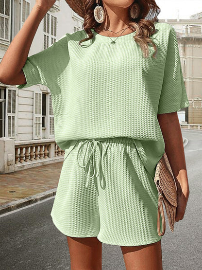 🔥Summer Hot Sale 49% OFF🔥Waffle-Knit Half Sleeve Top and Shorts Set