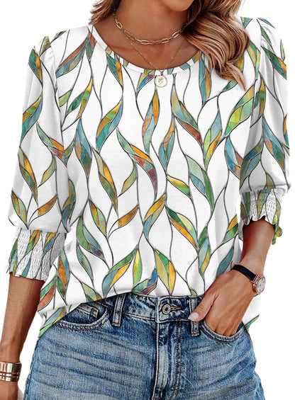 ⏰Limited Time Sale-50% OFF🏖️Womens 3/4 Sleeve T-Shirts Cute Crewneck Tees Blouses