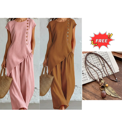 Women's Asymmetric Hem Top & Pants 2-Piece Set