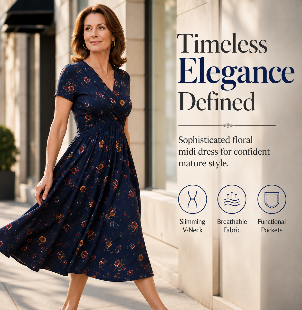 Women's V-Neck Floral Print Dress with Twist Waist