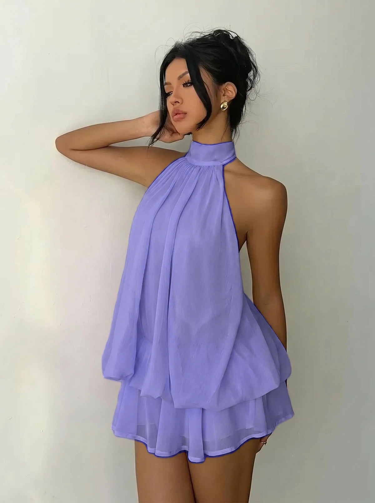 👗 LIMITED TIME 50% OFF! 🌸 Women's Simnle Solid Backless Halter Sleeveless OnePiece Jumnsuit Flegant Chic Ruffle Desion Perfect for Casual Wear All Seasons Fashion. Outfit