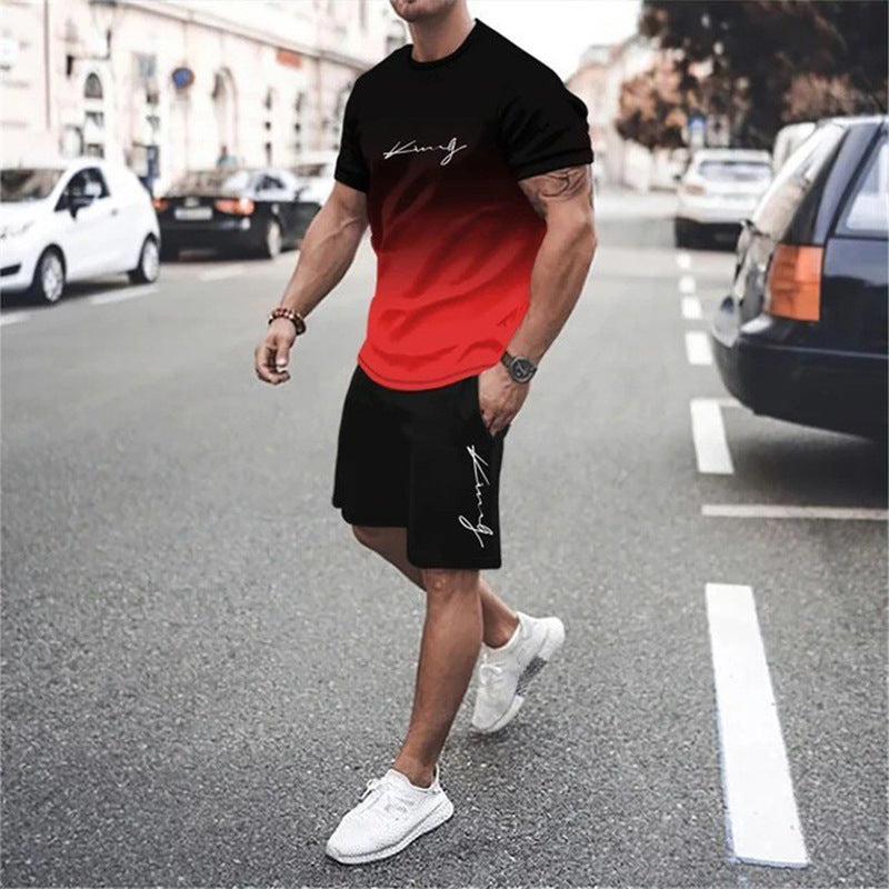 🌈 LIMITED-TIME 50% OFF! 👕 Men's Gradient Color 2-Piece Set – T-Shirt & Shorts, Breathable, Relaxed Fit 🩳