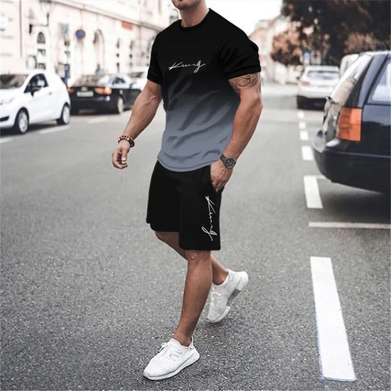 🌈 LIMITED-TIME 50% OFF! 👕 Men's Gradient Color 2-Piece Set – T-Shirt & Shorts, Breathable, Relaxed Fit 🩳