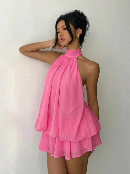 👗 LIMITED TIME 50% OFF! 🌸 Women's Simnle Solid Backless Halter Sleeveless OnePiece Jumnsuit Flegant Chic Ruffle Desion Perfect for Casual Wear All Seasons Fashion. Outfit