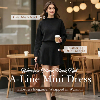 💖Black Friday Mega Deal – 50% off!💖 ✨Women's Mock Neck Knit A-Line Mini Dress