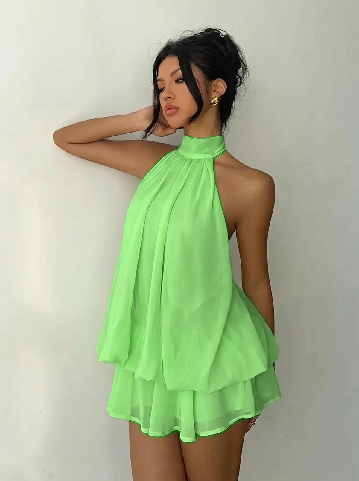 👗 LIMITED TIME 50% OFF! 🌸 Women's Simnle Solid Backless Halter Sleeveless OnePiece Jumnsuit Flegant Chic Ruffle Desion Perfect for Casual Wear All Seasons Fashion. Outfit