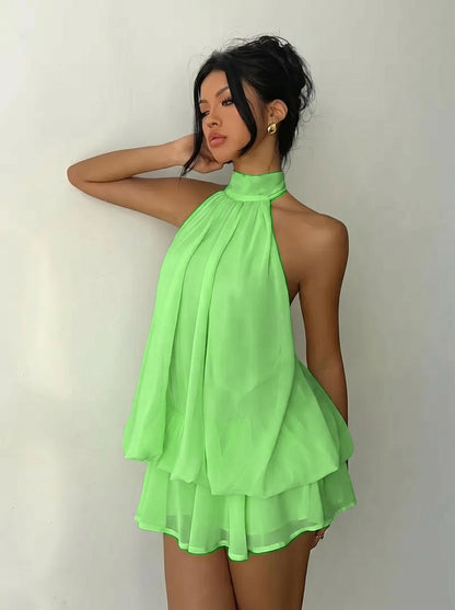 👗 LIMITED TIME 50% OFF! 🌸 Women's Simnle Solid Backless Halter Sleeveless OnePiece Jumnsuit Flegant Chic Ruffle Desion Perfect for Casual Wear All Seasons Fashion. Outfit