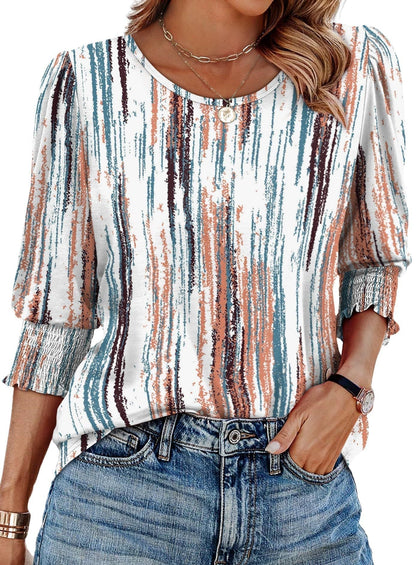 ⏰Limited Time Sale-50% OFF🏖️Womens 3/4 Sleeve T-Shirts Cute Crewneck Tees Blouses