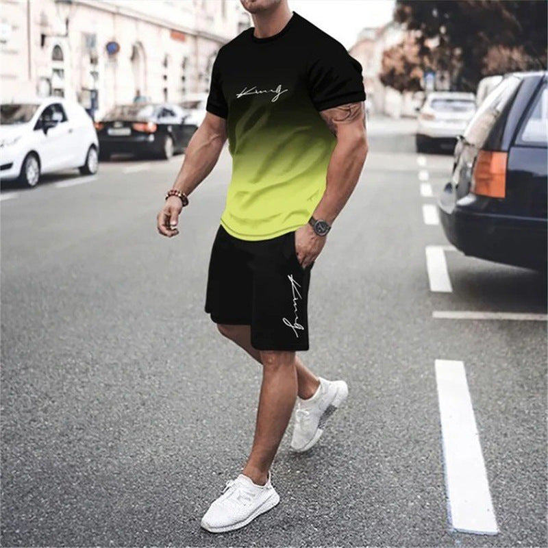 🌈 LIMITED-TIME 50% OFF! 👕 Men's Gradient Color 2-Piece Set – T-Shirt & Shorts, Breathable, Relaxed Fit 🩳