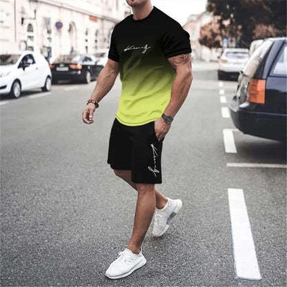 🌈 LIMITED-TIME 50% OFF! 👕 Men's Gradient Color 2-Piece Set – T-Shirt & Shorts, Breathable, Relaxed Fit 🩳