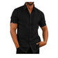 Men's Shirt With Solid Color Lapel And Short Sleeves
