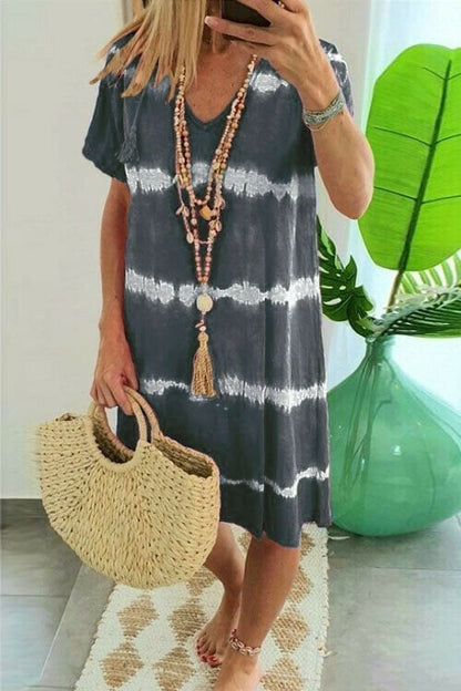 👗 50% OFF NOW! 🌈 Tie-Dye Striped Short Sleeve T-Shirt Dress – Soft & flowy – Perfect for summer, beach or casual days – comfortable and stylish 🌊✨