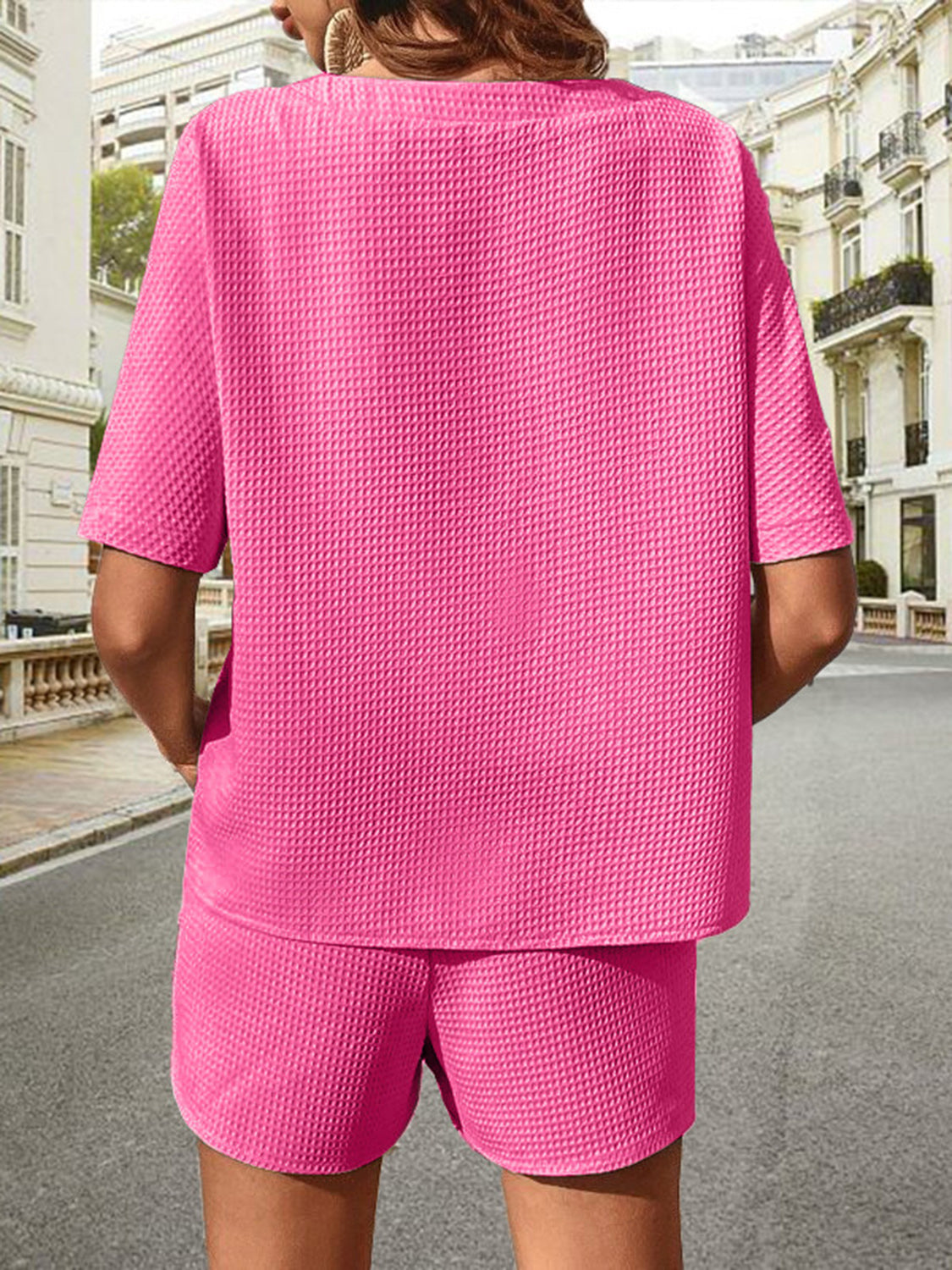 🔥Summer Hot Sale 49% OFF🔥Waffle-Knit Half Sleeve Top and Shorts Set