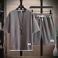 🌀 LIMITED-TIME 50% OFF! 🧺 Waffle Fabric Short Sleeve 2-Piece Set – Breathable, Loose Fit & Side Pockets 👕