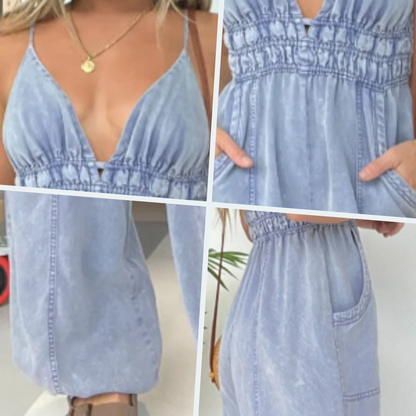 🔥Women's Deep V-Neck Denim Jumpsuit👖