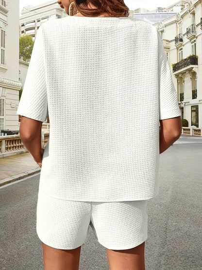 🔥Summer Hot Sale 49% OFF🔥Waffle-Knit Half Sleeve Top and Shorts Set