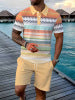 🛒FREE SHIPPING🔥Men's Short Sleeve Casual Set, Summer Beach Fashion Sport Wear, Plaid Pattern, Slim-Fitting, Above the Knee