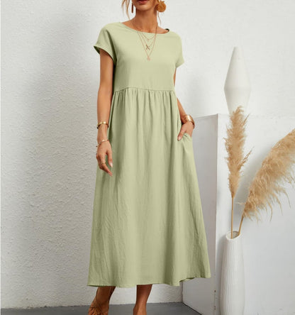 💝Solid Color Sleeveless Loose Cotton Pocket Dress