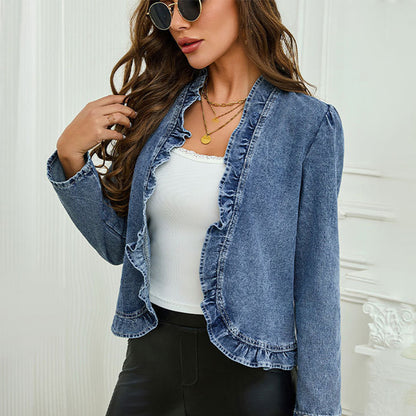 🥳2026 HOT SALE🥳💞50K+ SOLD!👵☀️ 50% OFF! Open-Front Denim Jacket – No buttons, easy on/off. Flattering ruffle trim, breathable fabric. Classic blue wash. A versatile wardrobe staple. 🌿✅