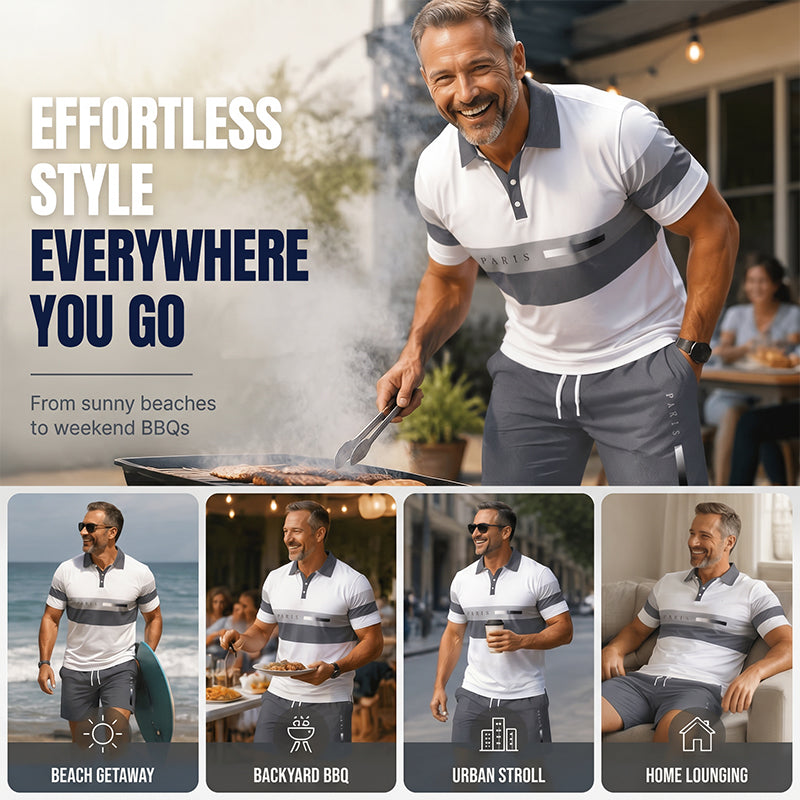 🛒FREE SHIPPING🔥Men's Short Sleeve Casual Set, Summer Beach Fashion Sport Wear, Plaid Pattern, Slim-Fitting, Above the Knee