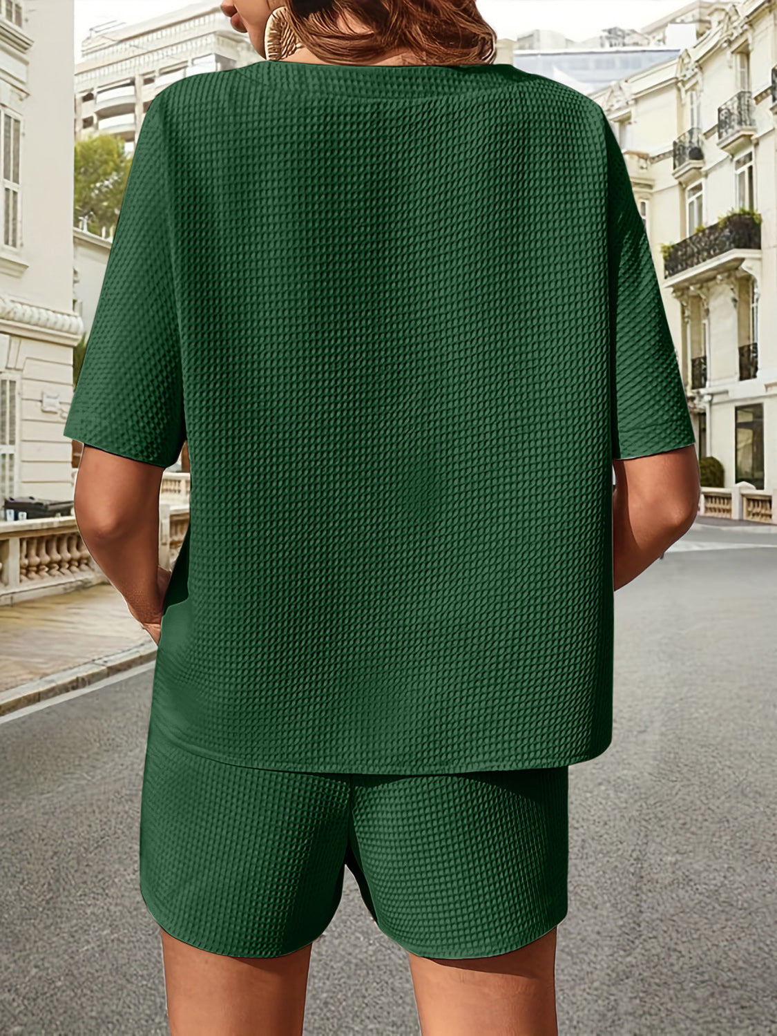 🔥Summer Hot Sale 49% OFF🔥Waffle-Knit Half Sleeve Top and Shorts Set