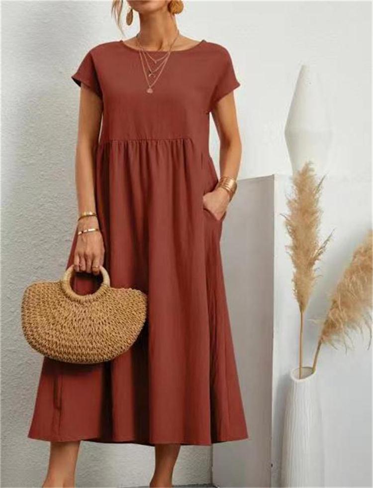 💝Solid Color Sleeveless Loose Cotton Pocket Dress