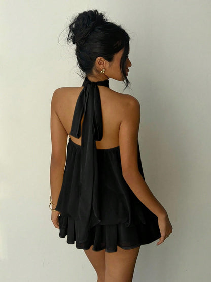 👗 LIMITED TIME 50% OFF! 🌸 Women's Simnle Solid Backless Halter Sleeveless OnePiece Jumnsuit Flegant Chic Ruffle Desion Perfect for Casual Wear All Seasons Fashion. Outfit