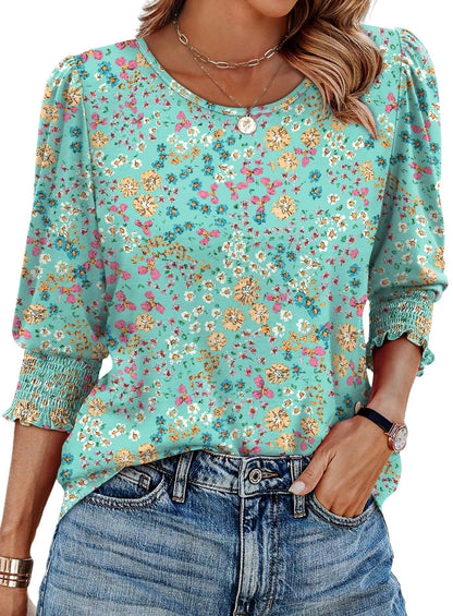 ⏰Limited Time Sale-50% OFF🏖️Womens 3/4 Sleeve T-Shirts Cute Crewneck Tees Blouses