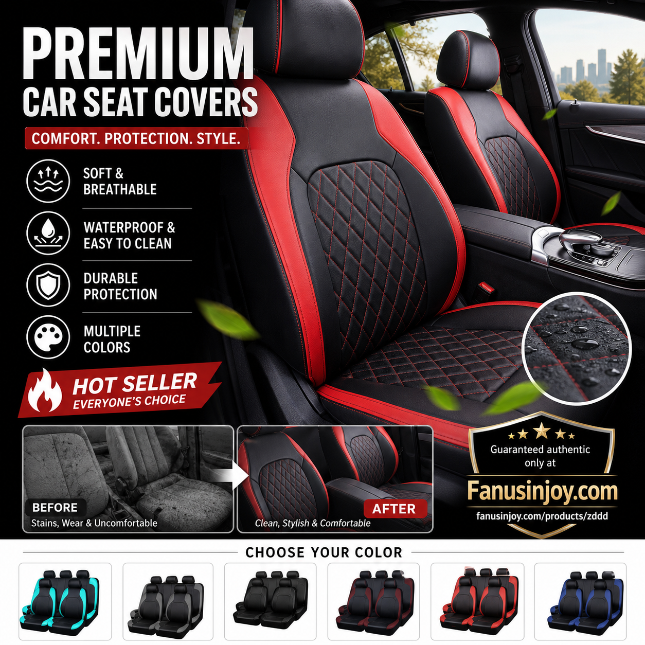 🔥Over 50,000 Sold 🚗 9-Piece Quilted Faux Leather Seat Covers – Car Interior Accessory ⏰